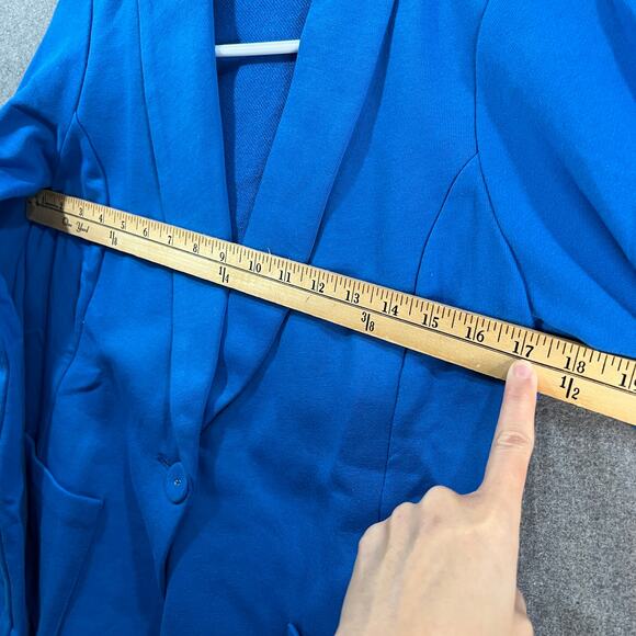Susan Graver Weekend Petite Marina Knit Blazer Blue Brigade Size Petite Small - Picture 7 of 9